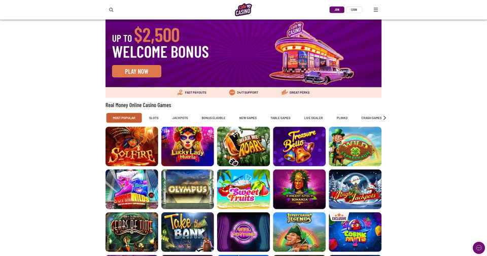 Screenshot of Cafe Casino's lobby