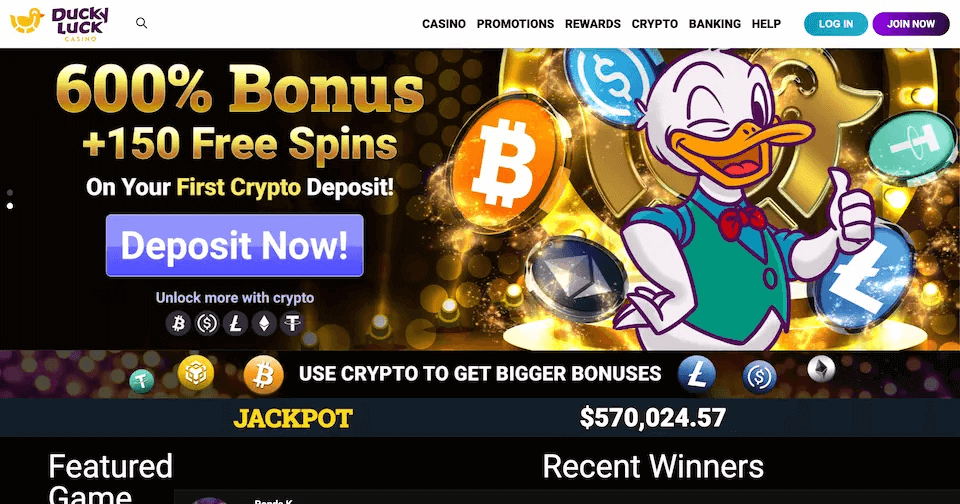 Screenshot of DuckyLuck casino's lobby